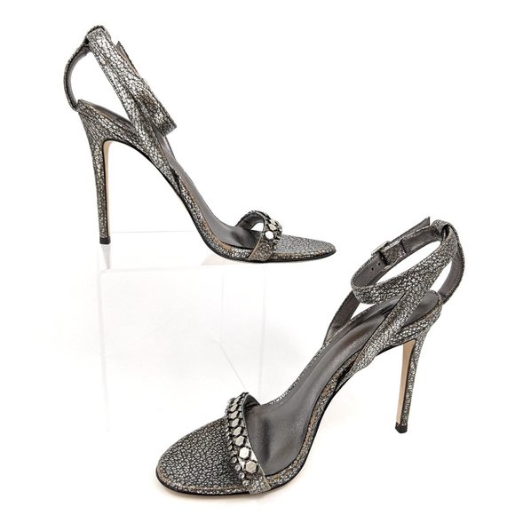 PAIGE Gwynn Ankle Strap Sandal Pewter Crackle 7.5 - Picture 8 of 11